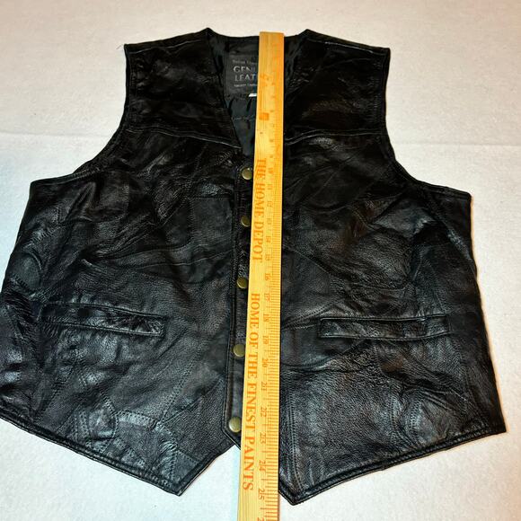 Navarre Leather Company Italian Stone Design Genuine Leather Vest XL Patches - Picture 2 of 5